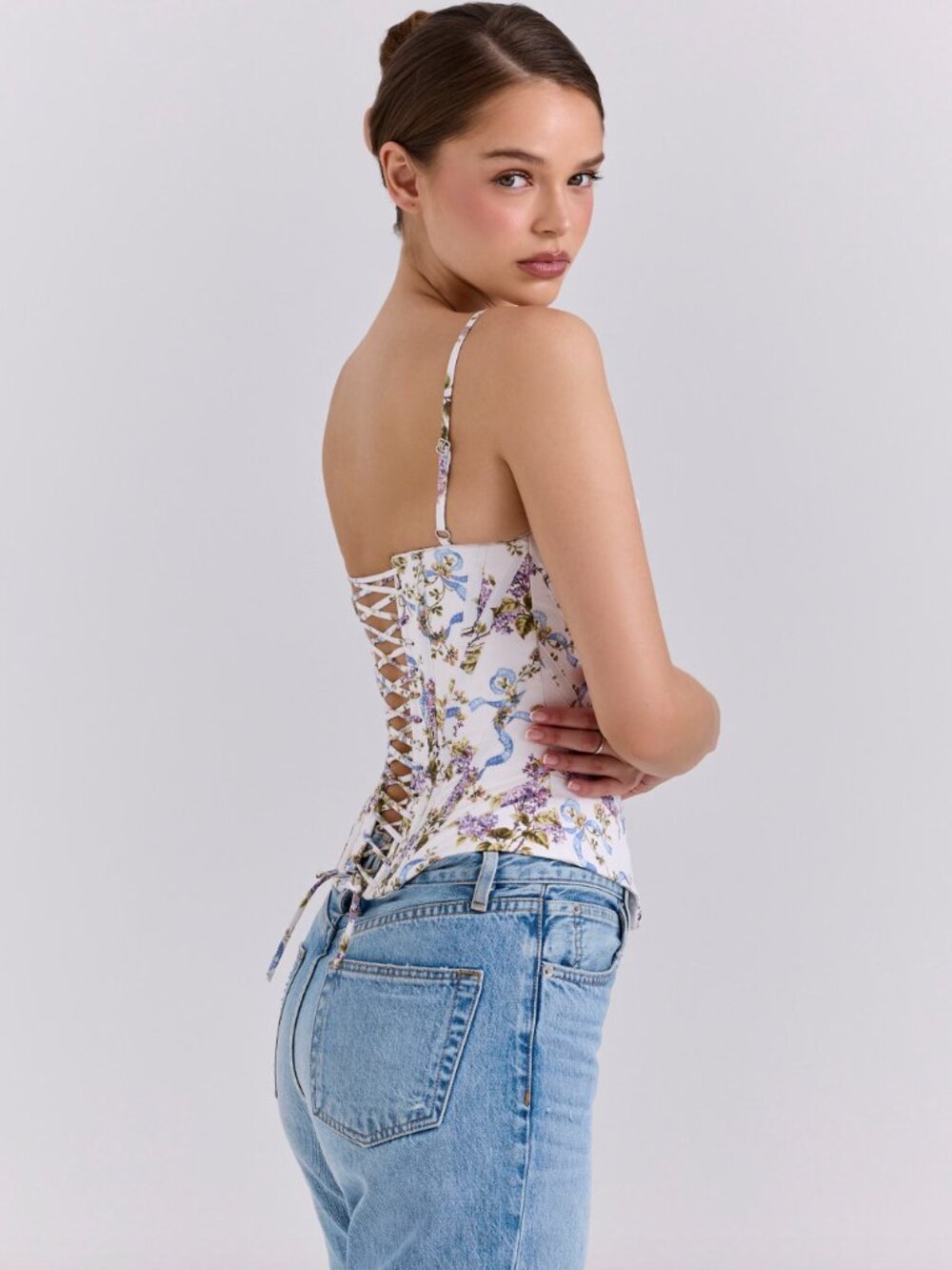 HOUSE OF CB Cadie Corset Top XS Floral Ribbon Print (see below) - Picture 3 of 10
